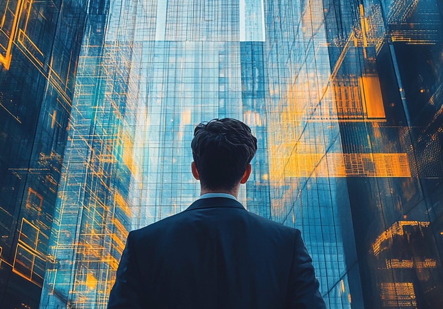 back view businessman suit business office professional atmosphere