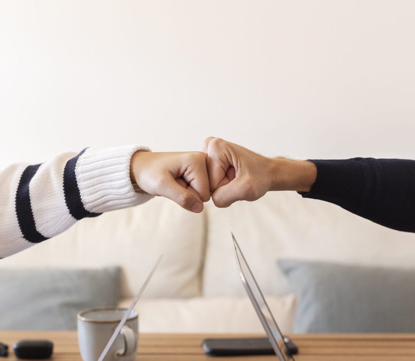 close up people working from home