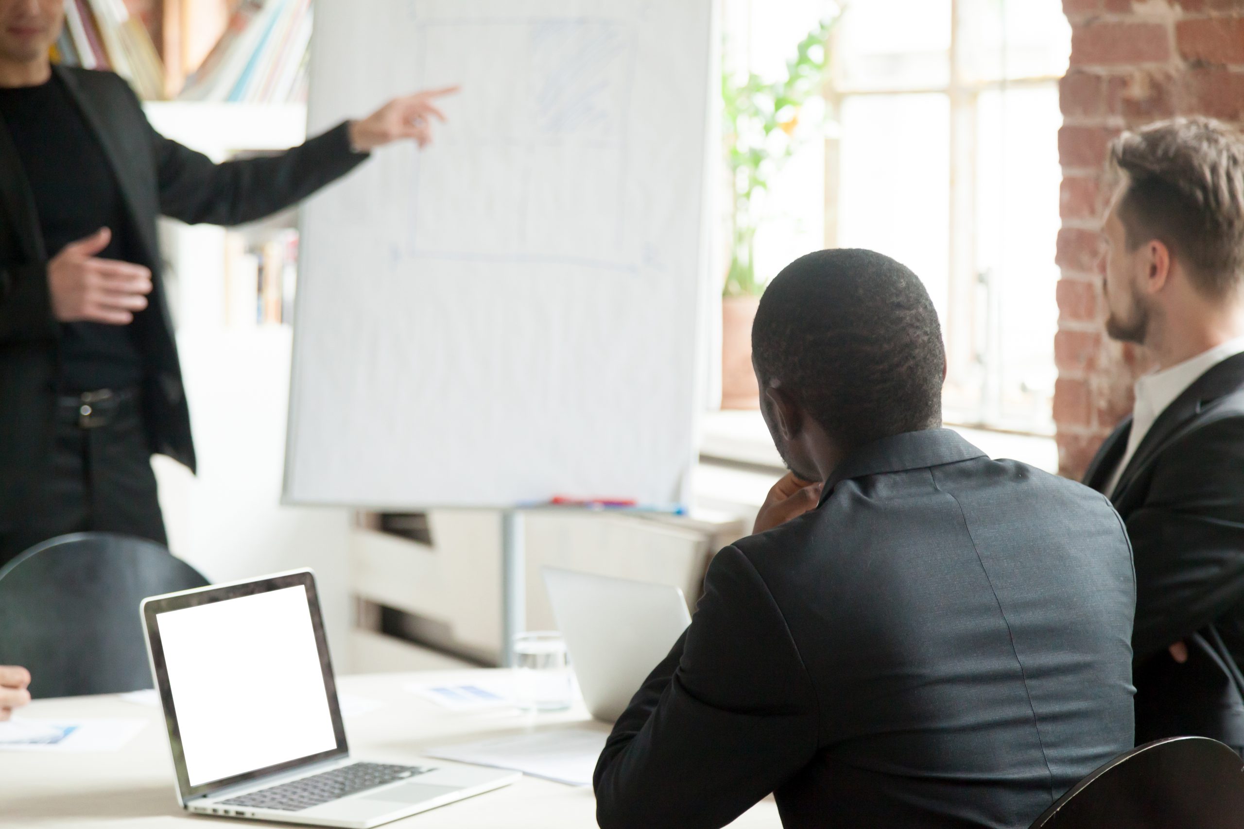 team businessmen listening business lecture briefing
